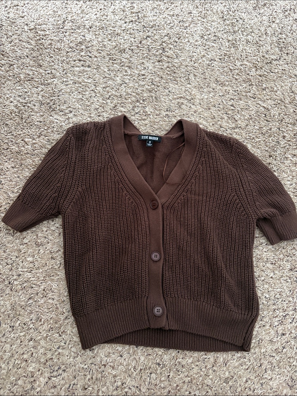 Steve Madden Chocolate Brown Short-Sleeve Knit Cardigan